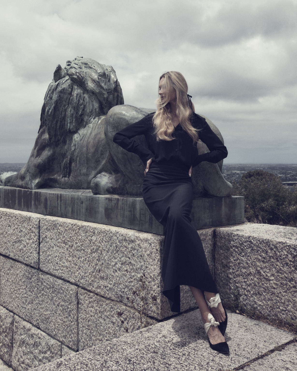 Nataliia Kushnir in a black fashion look in Cape Town